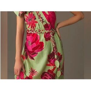 Farmrio Green Fresh Garden Lenzing Ecovero Euroflax Maxi Dress, size M